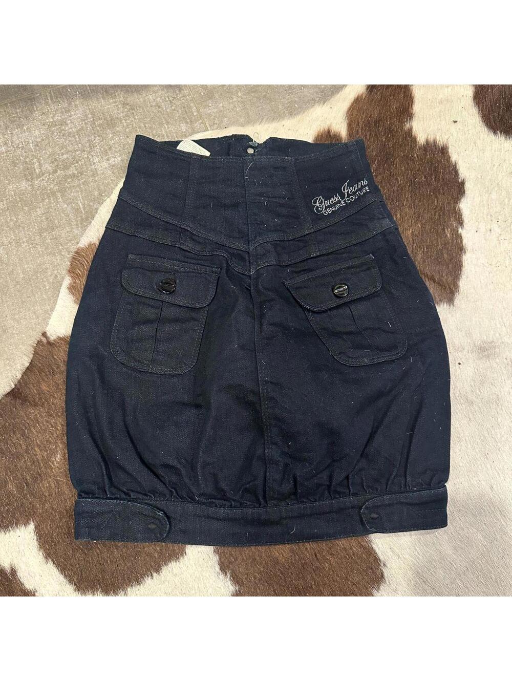 Vintage Guess Jeans Dark Wash Denim Bubble Mini Skirt Size 24 - Picture 4 of 4